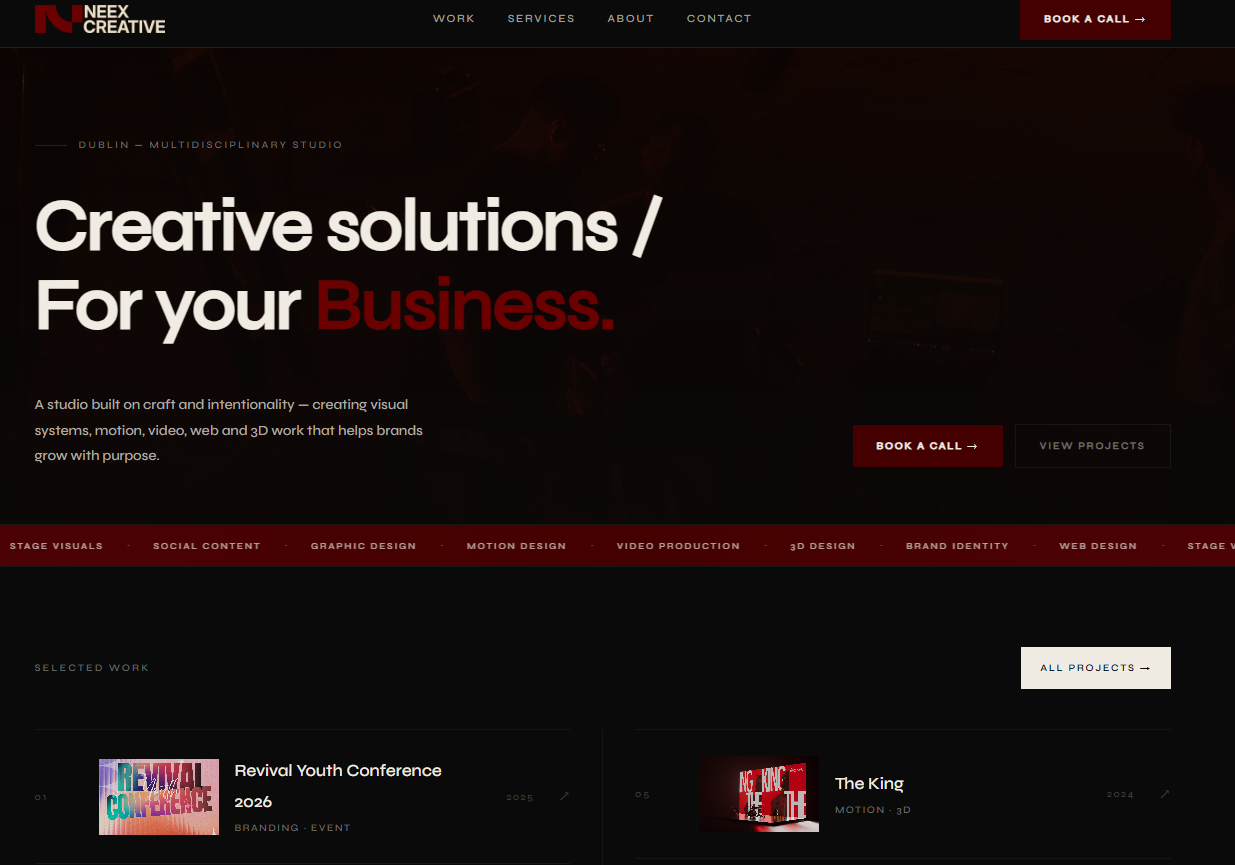 Homepage screenshot of Neex Creative Portfolio website