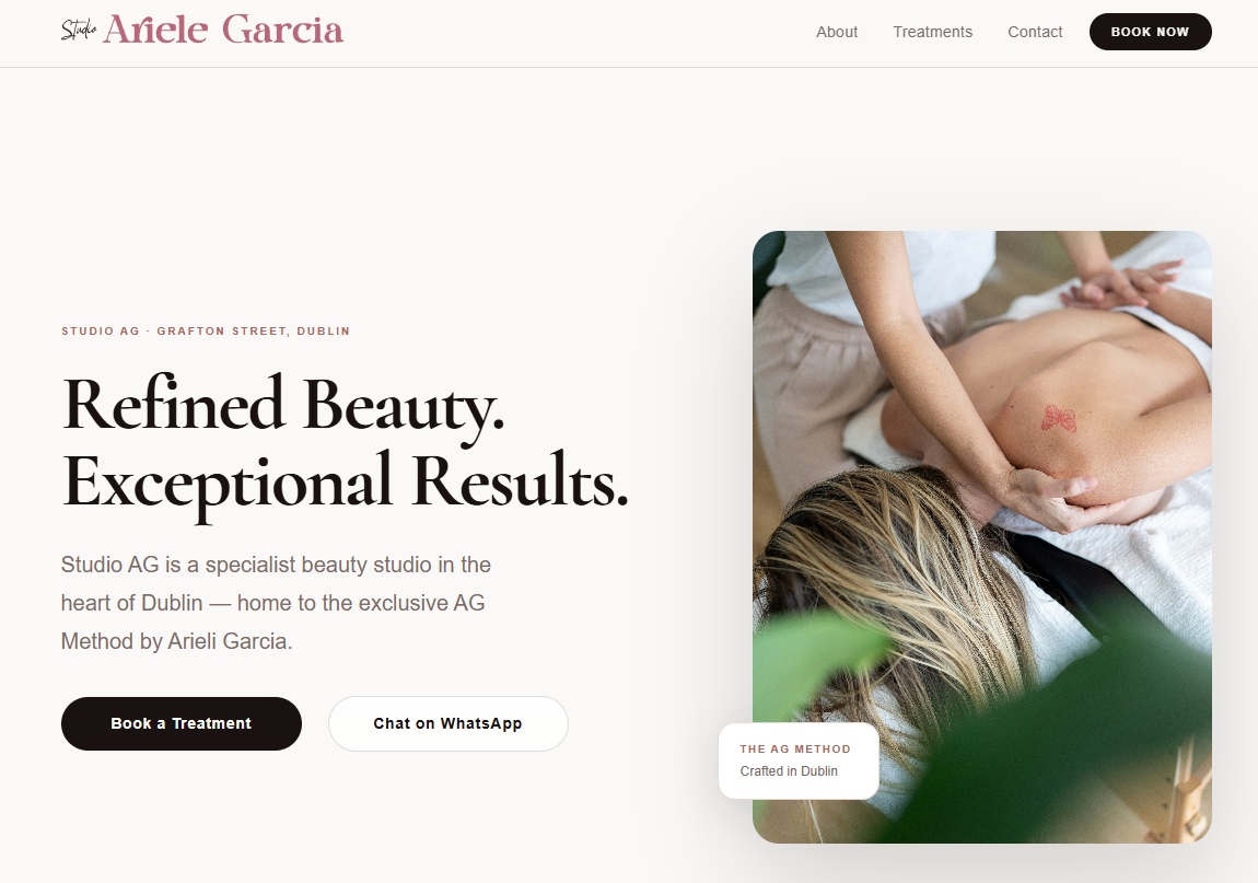 Homepage screenshot of Studio AG Dublin landing page